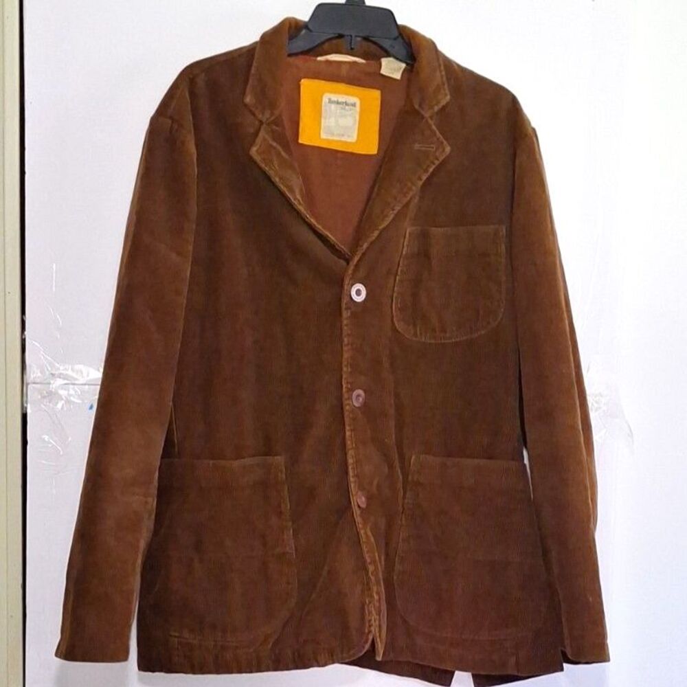 A Men's Timberland Blazer Jacket Corduroy Leather Trim Y2K Business Casual XL